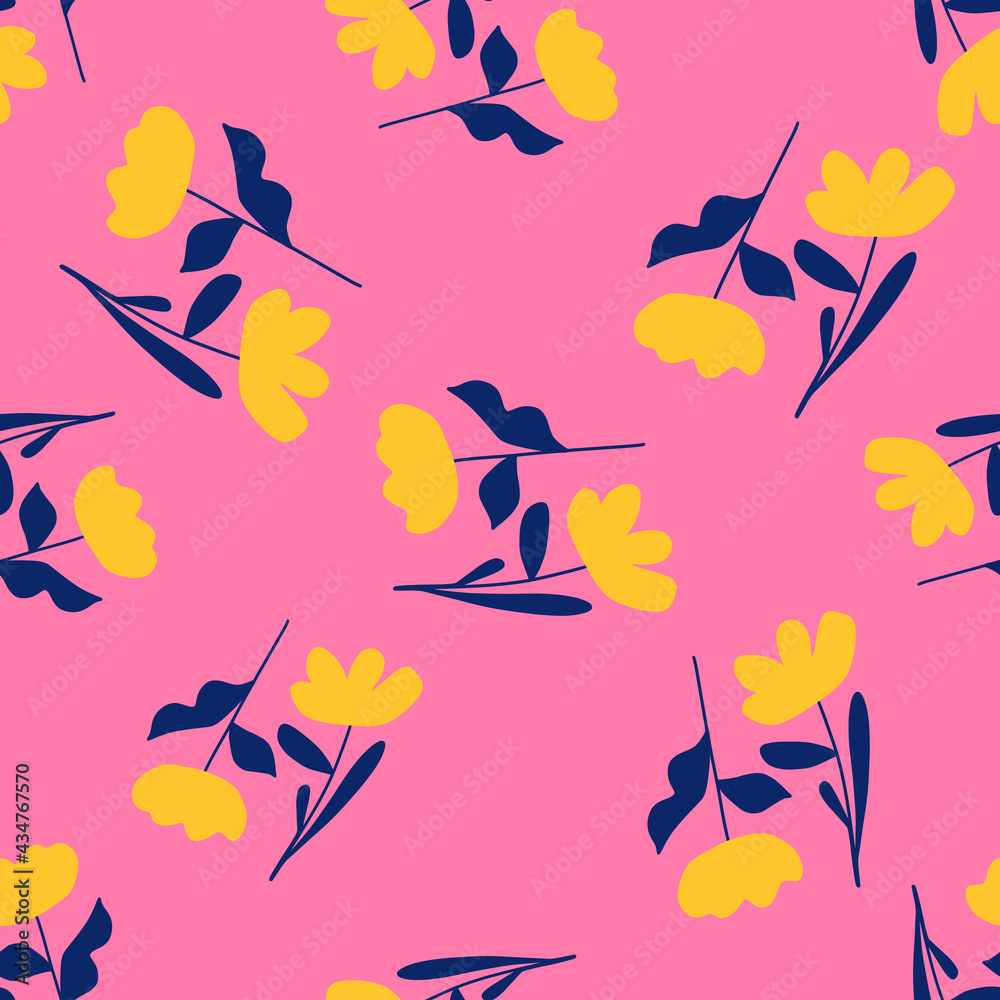 Freeform yellow flowers on a pink background