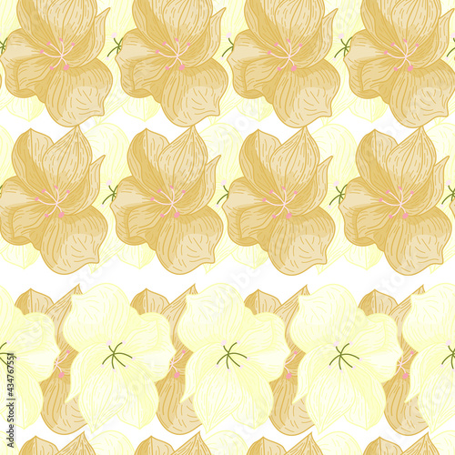 Autumn tones orchid flowers shapes seamless pattern. Isolated style. Vintage botanic artwork.