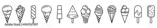 Ice cream icons. Set of linear icons of ice cream. Vector illustration