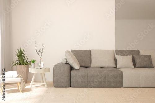 Fototapeta Naklejka Na Ścianę i Meble -  Soft color living room with sofa. Scandinavian interior design. 3D illustration