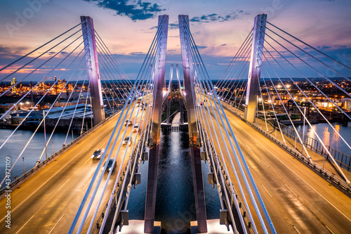 Aerial view of the New Goethals Bridge, spanning Arthur Kill strait between Elizabeth, New Jersey and Staten Island, New York. The New Goethals Bridge carries 6 lanes of I-278.