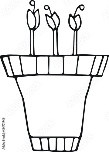 Planta e Vaso em desenho vectorial. Clipart, Icon, simbolo.