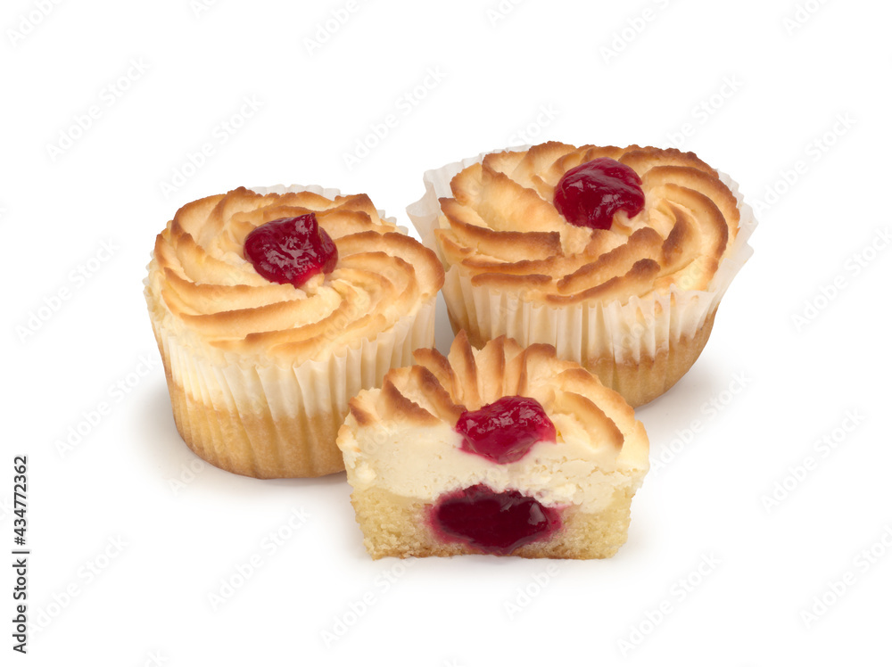 Strawberry Filled Curd Cake on white background Strawberry Filled Curd Cake on white background