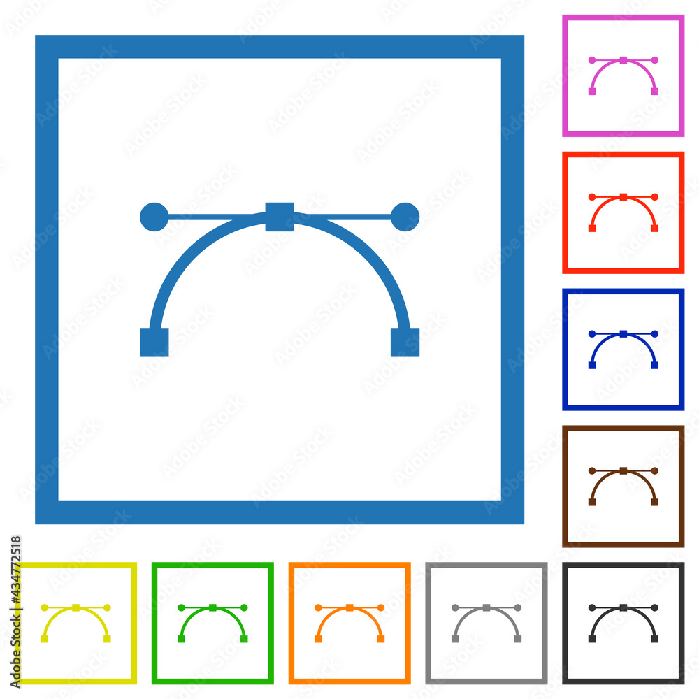 Vector curve and edit points flat framed icons Vector curve and edit points flat framed icons