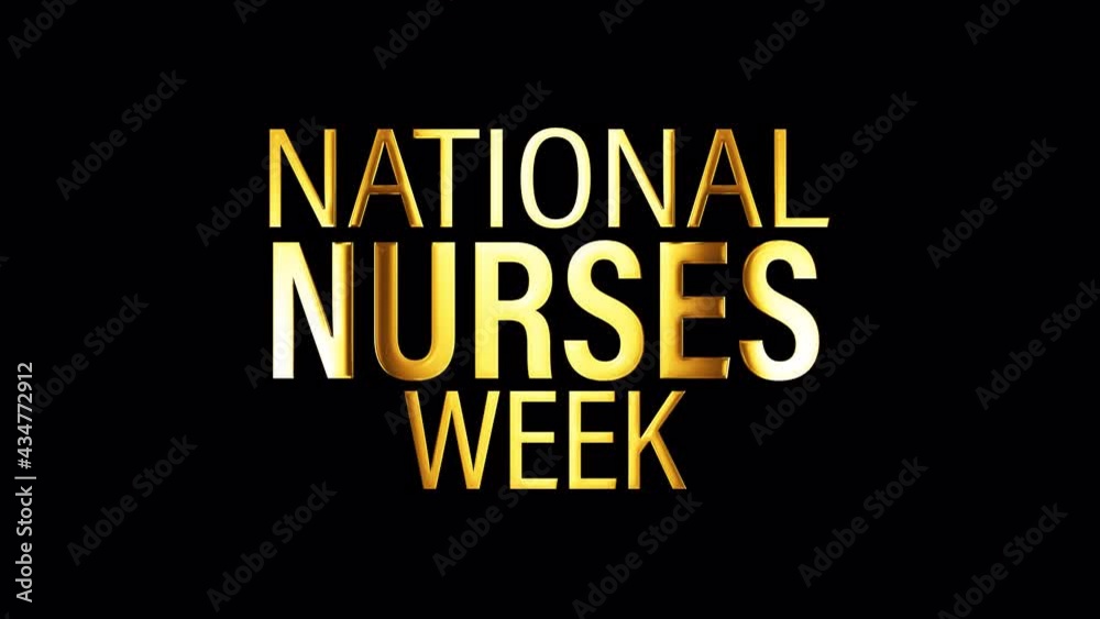 NATIONAL NURSES WEEK golden text banner loop animation isolated word using QuickTime Alpha Channel ProRes 4444. 4K 3D Illustration National Nurses Week word isolate effect element for composition. NATIONAL NURSES WEEK golden text banner loop animation isolated word using QuickTime Alpha Channel ProRes 4444. 4K 3D Illustration National Nurses Week word isolate effect element for composition.