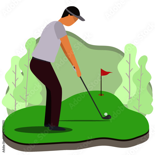 Golfers man play golf on the course. Outdoor hobbies and exercise