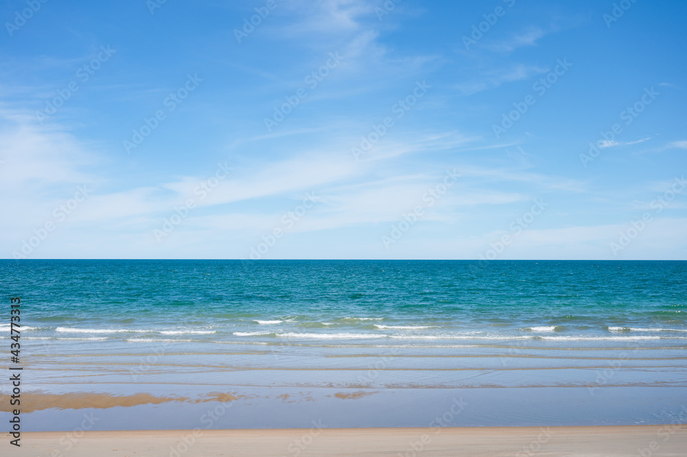 Beautiful blue tropical sea on the beach and brightly sky Beautiful blue tropical sea on the beach and brightly sky