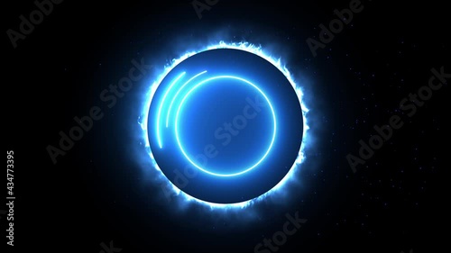 Loop glowing blue flame electric futuristic circle with particle effect. 
Neon 15second seamless shining blue light technology ring like nebula animation.