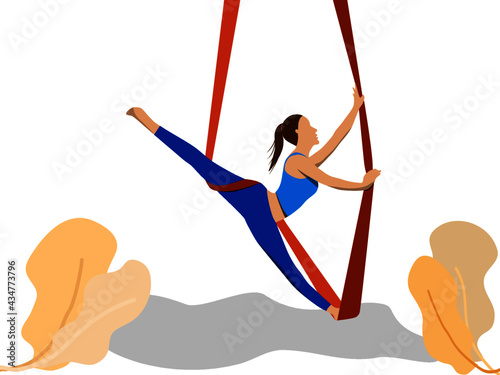 Women exercising at home in the concept of aerial yoga. Take care of every part of your health and body