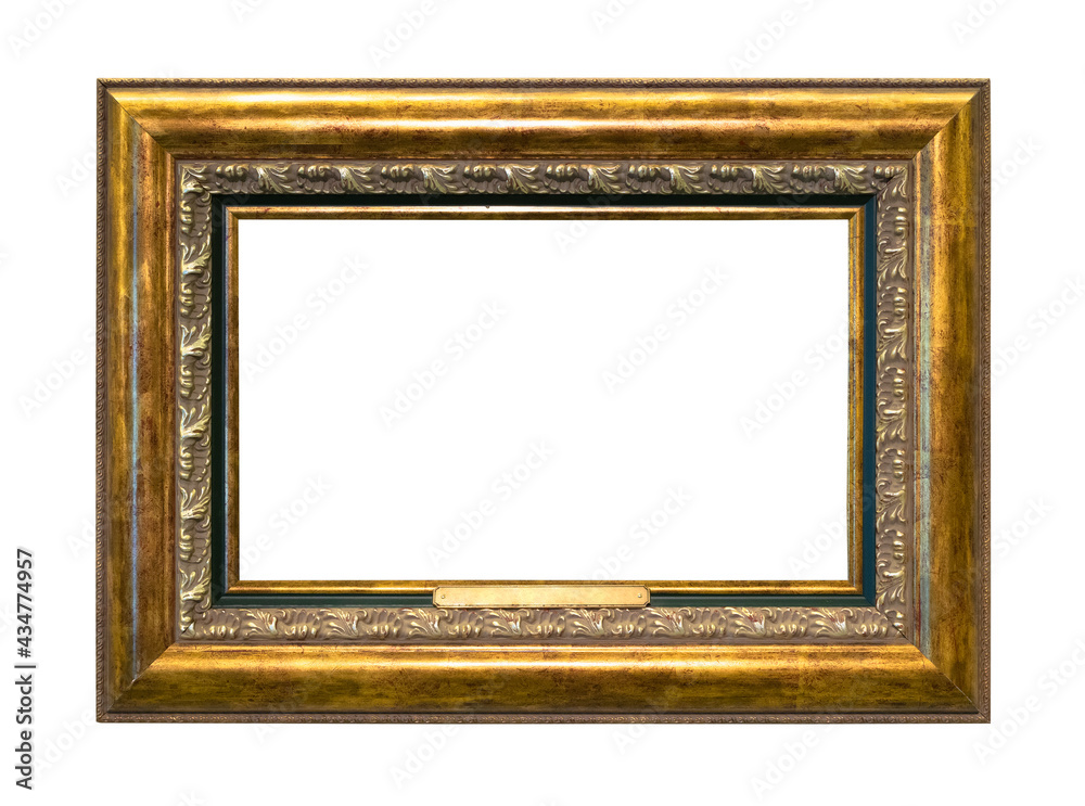 wide gilded wood picture frame with nameplate wide gilded wood picture frame with nameplate