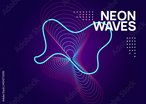 Neon trance party flyer. Electro dance music. Electronic sound. Club dj poster. Techno fest event.