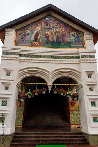 Entrance in Vvedensky cathedral of Vvedensky Tolga convent in Yaroslavl, Russia. Golden ring of Russia