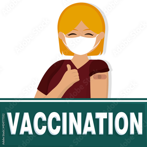 Happy vaccinated woman Vaccination time poster VEctor illustration