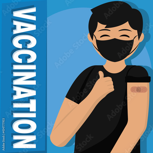 Happy vaccinated man Vaccination time poster VEctor illustration