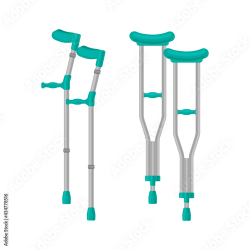 metal crutches with green elements, to facilitate the movement of people with leg injuries, and for people with disabilities Vector illustration isolated on white background.