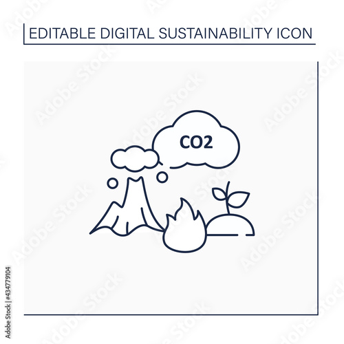 Carbon emission line icon.CO2. Emit gas into atmosphere. Climate change. Negative impact on environment.Digital sustainability concept.Isolated vector illustration.Editable stroke