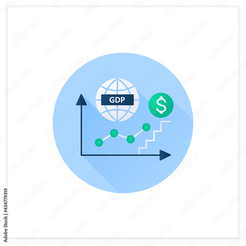GDP growth flat icon. Gross domestic product.Increase in production and services in economy. Upswing. Business concept. 3d vector illustration GDP growth flat icon. Gross domestic product.Increase in production and services in economy. Upswing. Business concept. 3d vector illustration
