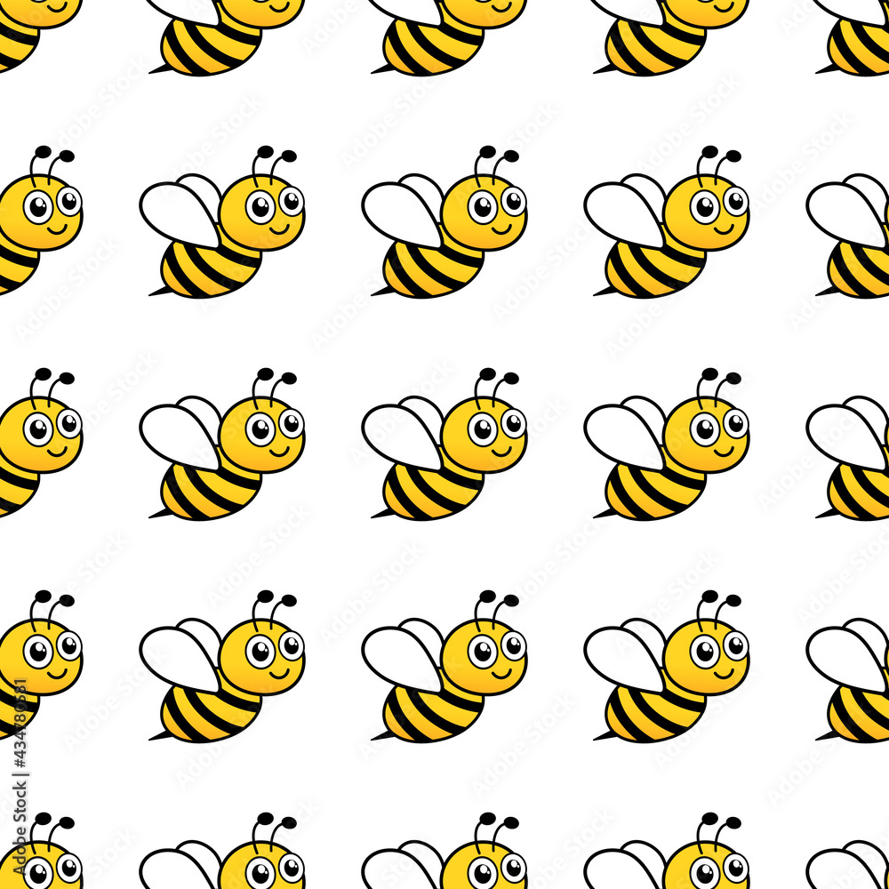 Cartoon bees seamless pattern. Bee flying on white background. Vector illustration. Cartoon bees seamless pattern. Bee flying on white background. Vector illustration.