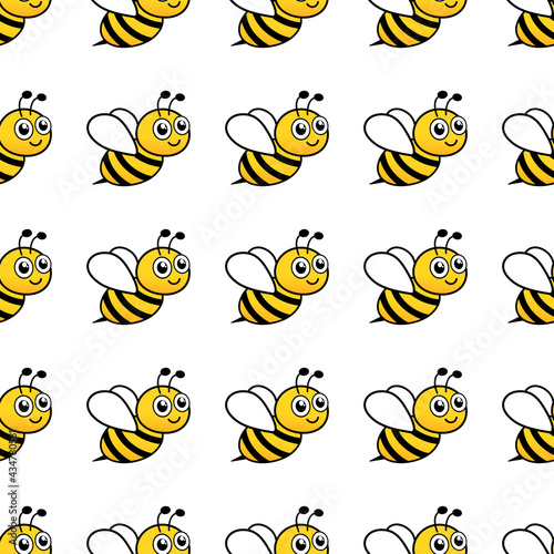 Cartoon bees seamless pattern. Bee flying on white background. Vector illustration.