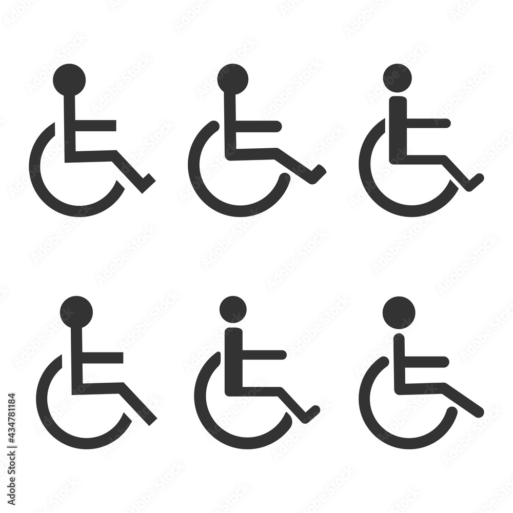 Disabled handicap icon set. Wheelchair parking sign collection. Vector isolated on white