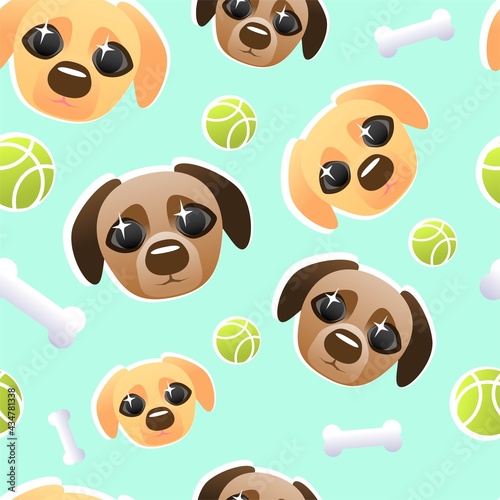 Dogs seamless pattern dog ball and bone on brigt blue background vector