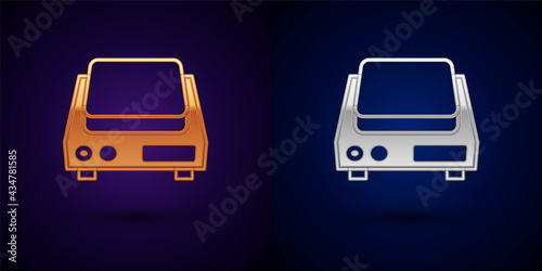 Gold and silver Electronic jewelry scales icon isolated on black background. Vector