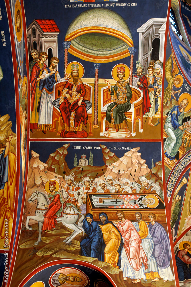 Frescoes in Saint Sava church, Beograd, Serbia