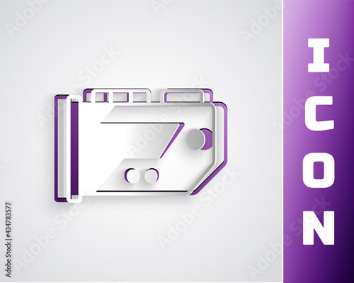 Paper cut Video graphic card icon isolated on grey background. Paper art style. Vector