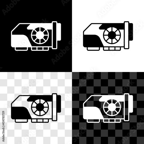 Set Video graphic card icon isolated on black and white, transparent background. Vector