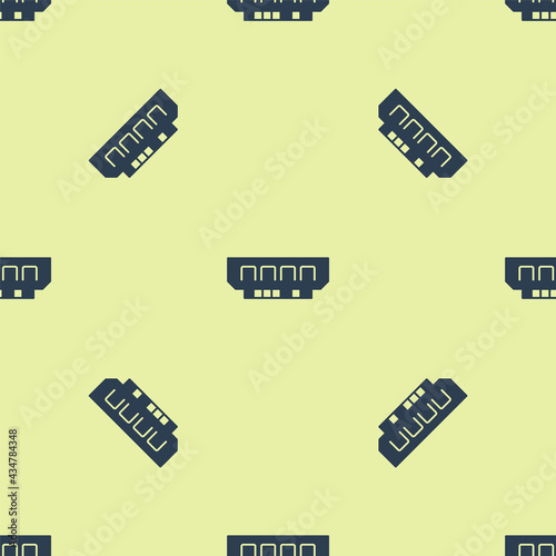 Blue RAM, random access memory icon isolated seamless pattern on yellow background. Vector