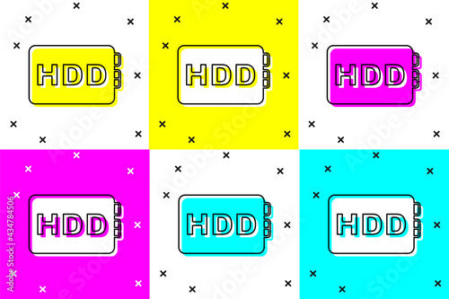 Set Hard disk drive HDD icon isolated on color background. Vector