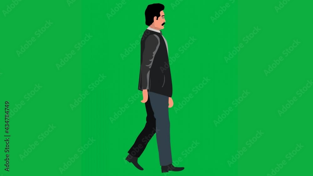 Man's walking cycle 2d animation frames, frame by frame animation, vector motion graphics, character animation