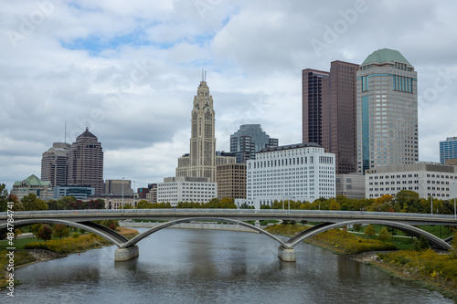 Columbus Ohio Skyline with the W Rich St Bridge