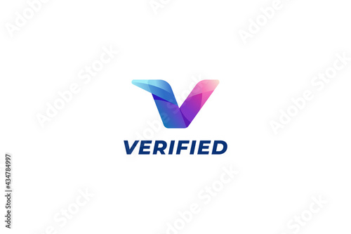Letter v colourful check mark verification logo