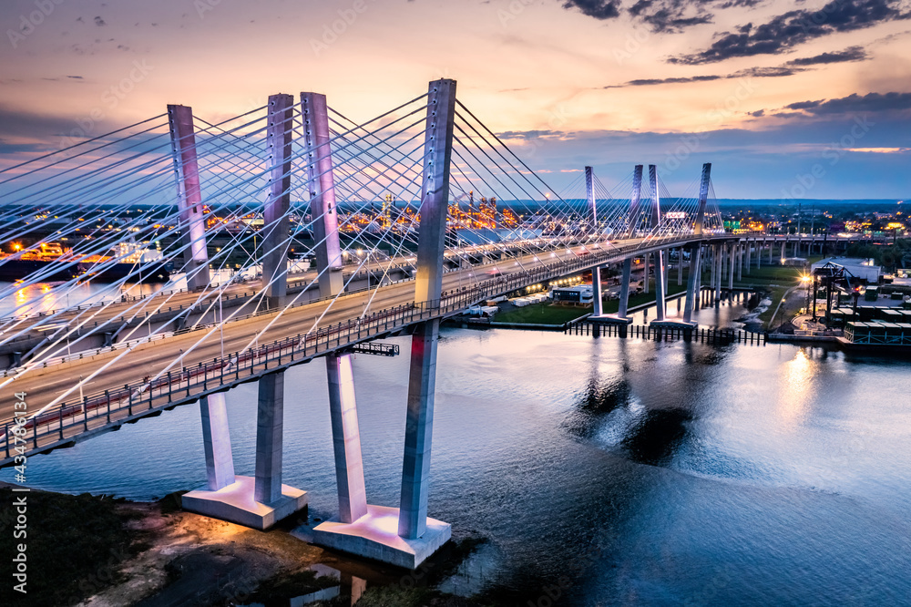 Aerial view of the New Goethals Bridge, spanning Arthur Kill strait between Elizabeth, New Jersey and Staten Island, New York. The New Goethals Bridge carries 6 lanes of I-278.