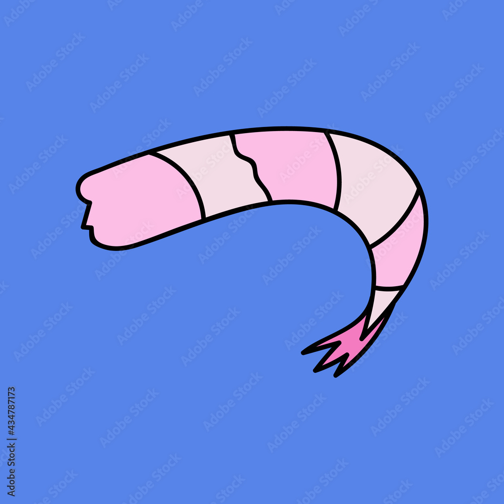 Colorful and cute hand drawn peeled shrimp clipart for the salad, meals, cooking, seafood, ocean food. Stylized illustration with hand drawn outline isolated on background. For sticker, scrapbooking. Colorful and cute hand drawn peeled shrimp clipart for the salad, meals, cooking, seafood, ocean food. Stylized illustration with hand drawn outline isolated on background. For sticker, scrapbooking.