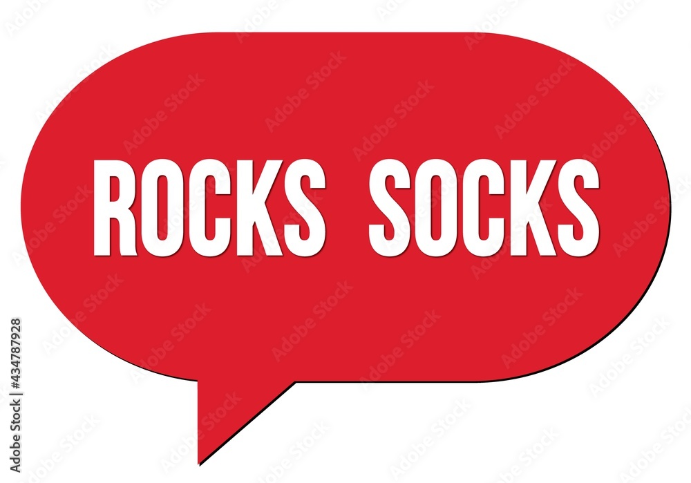 ROCKS SOCKS text written in a red speech bubble ROCKS SOCKS text written in a red speech bubble