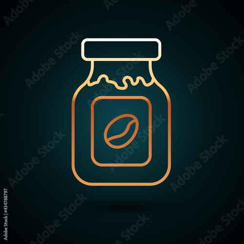 Gold line Coffee jar bottle icon isolated on dark blue background. Vector