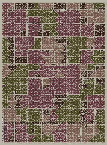 Rustic distressed abstract geometric  worn, brush  effect motifs  tribal art collage digital print pattern design in vector . art design for carpet, scarf, blanket, cover, rug 