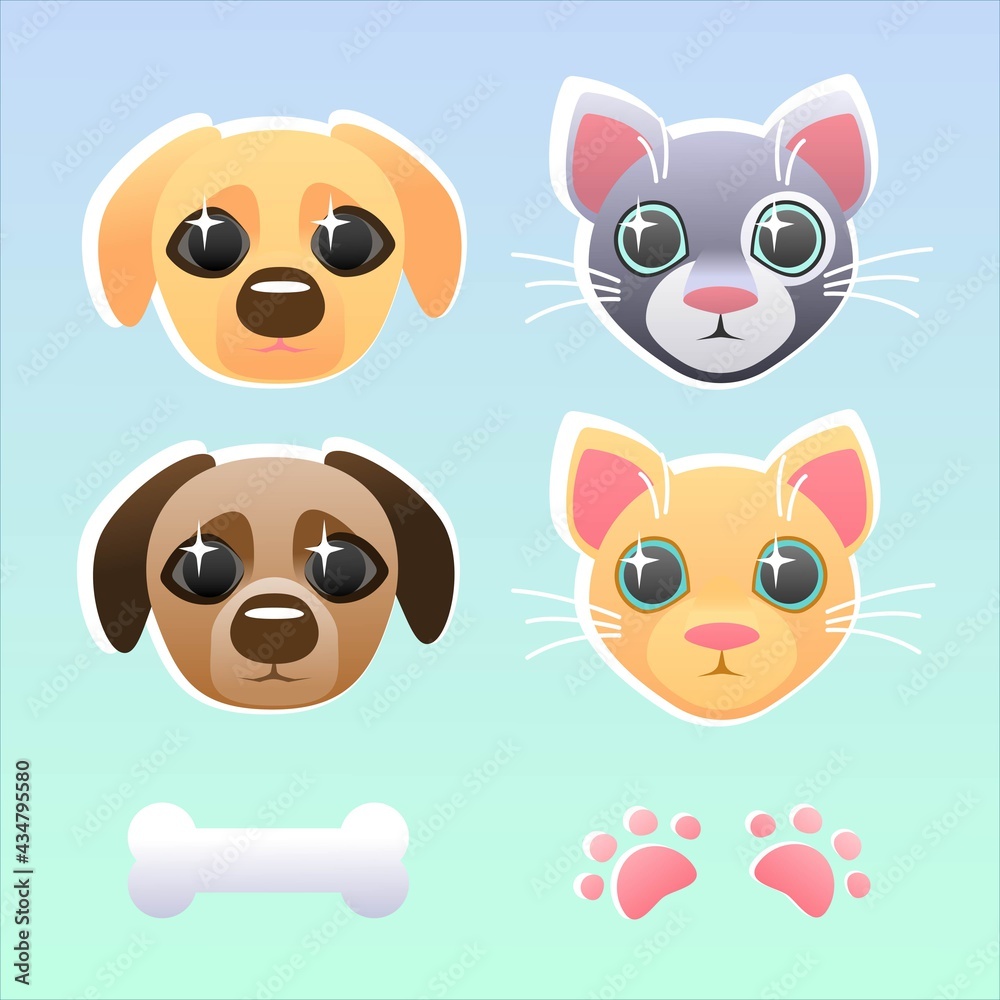 Pets icons cat dog bone and paws isolated stickers vector Pets icons cat dog bone and paws isolated stickers vector