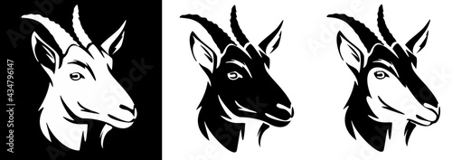 Black & white vector illustration of goat head. Goat logo image. Logo design of goat photo