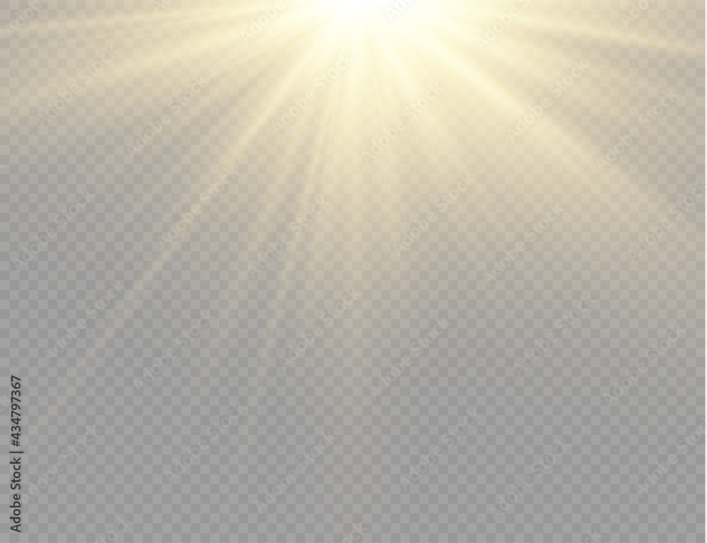 Sunlight with bright explosion, flare sun rays.