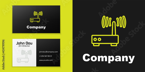 Logotype line Router and wi-fi signal icon isolated on black background. Wireless ethernet modem router. Computer technology internet. Logo design template element. Vector
