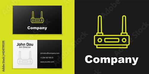 Logotype line Router and wi-fi signal icon isolated on black background. Wireless ethernet modem router. Computer technology internet. Logo design template element. Vector