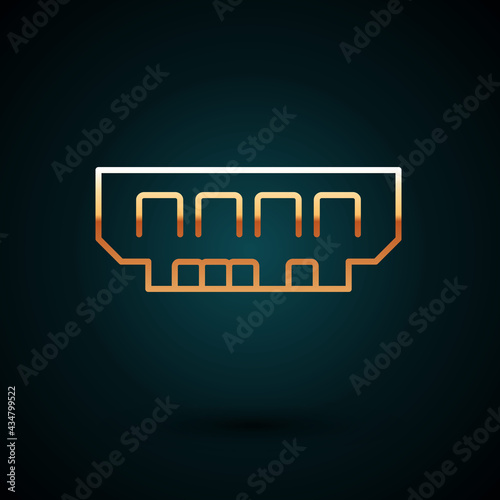 Gold line RAM, random access memory icon isolated on dark blue background. Vector