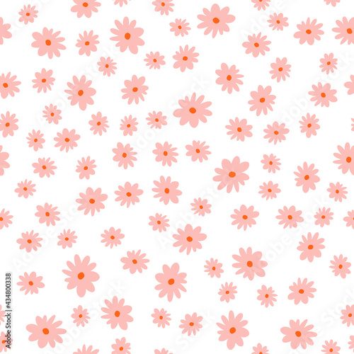 Vector floral pattern in doodle style with flowers and leaves. Gentle, spring floral background.