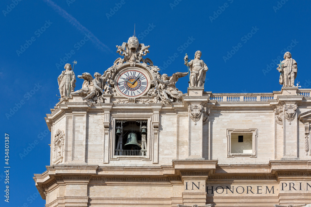Facade of  Saint Peter's Basilica with Bell Gate, Vatican, Rome, Italy