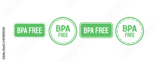 BPA free, green badges for packaging. Green icons for product labels. Vector illustration.