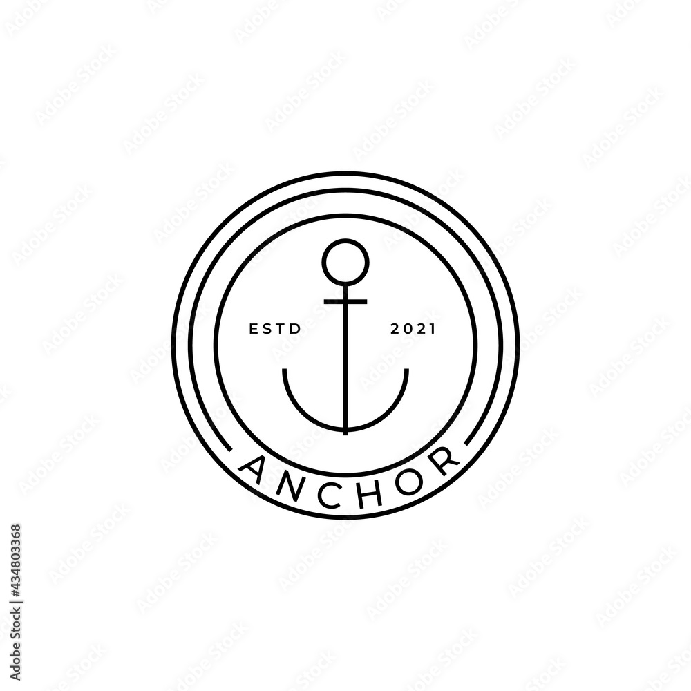 Simple Mono Line Art Anchor badge Nautical logo design vector Simple Mono Line Art Anchor badge Nautical logo design vector