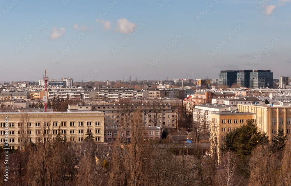 Fototapeta premium Panorama of Warsaw from the commentators tower of an abandoned athletics stadium 